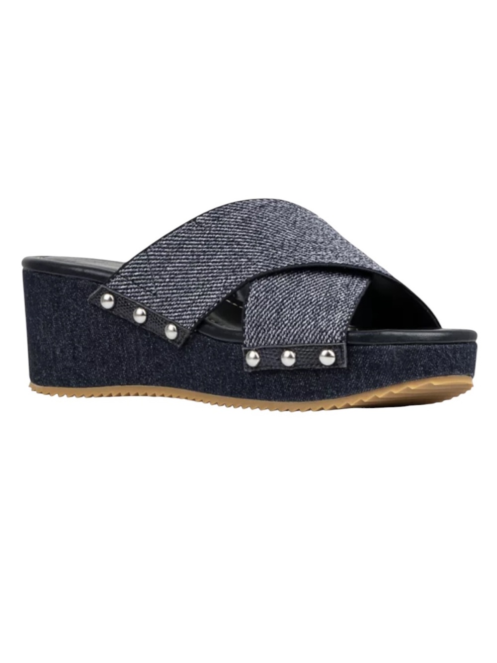 Donald Pliner Summer Cross Strap Wedge Sandals Navy Denim Size 8